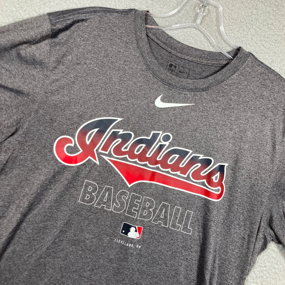 Cleveland Indians T Shirt Mens Medium Grey‎ Nike Dri-FIT MLB Baseball Old logo